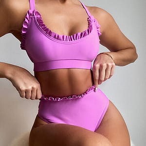 ZINPRETTY Women High Waisted Bikini Set Sports Color Block Swimsuit Scoop Neck Cheeky Bathing Suit